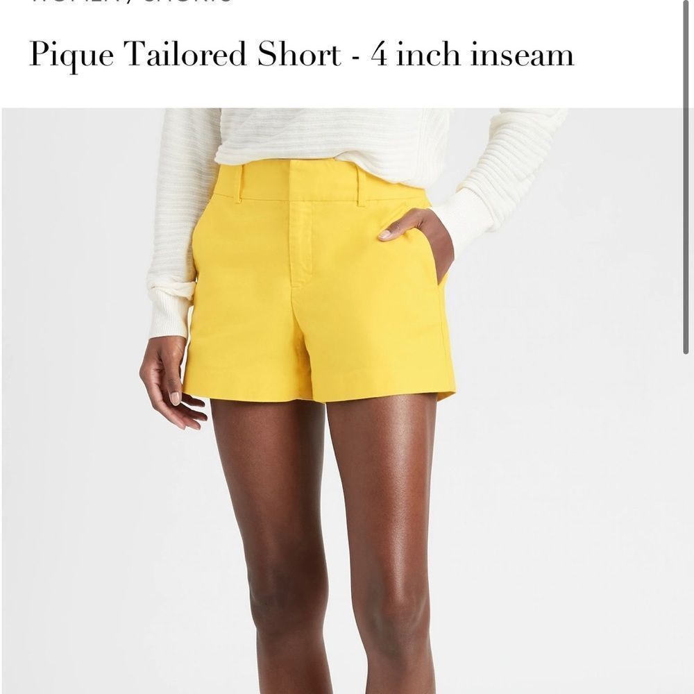 NWT Banana Republic Yellow Pique Tailored Mid Rise Shorts - Size 8 - Picture 2 of 14